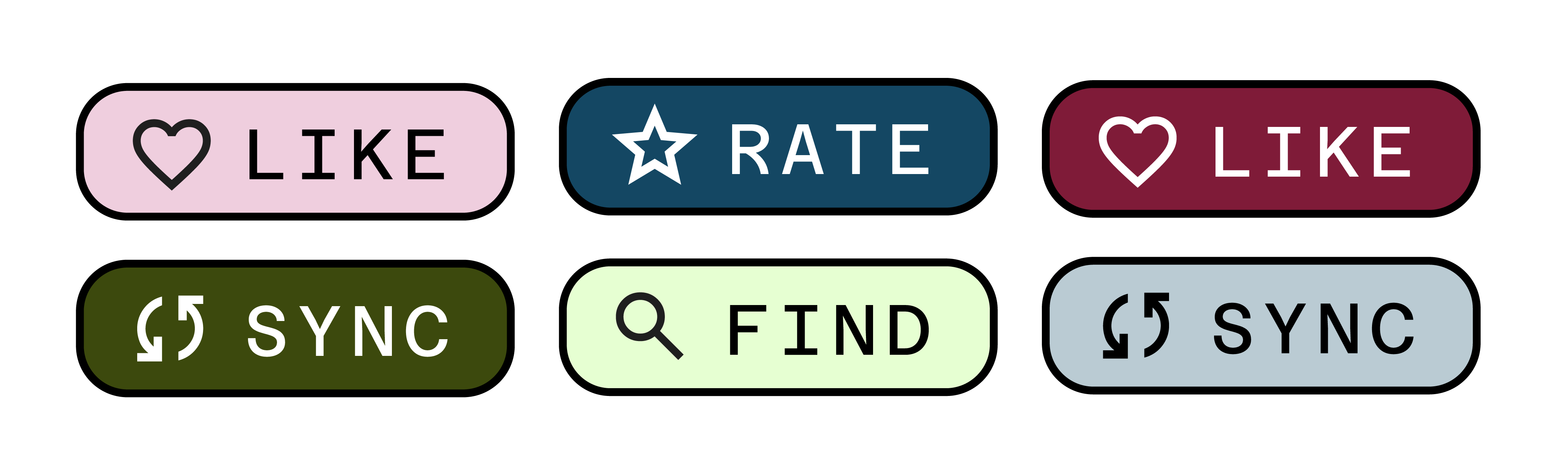 buttons with different colored text and backgrounds